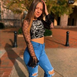 Fashion nova mesh sleeve crop top